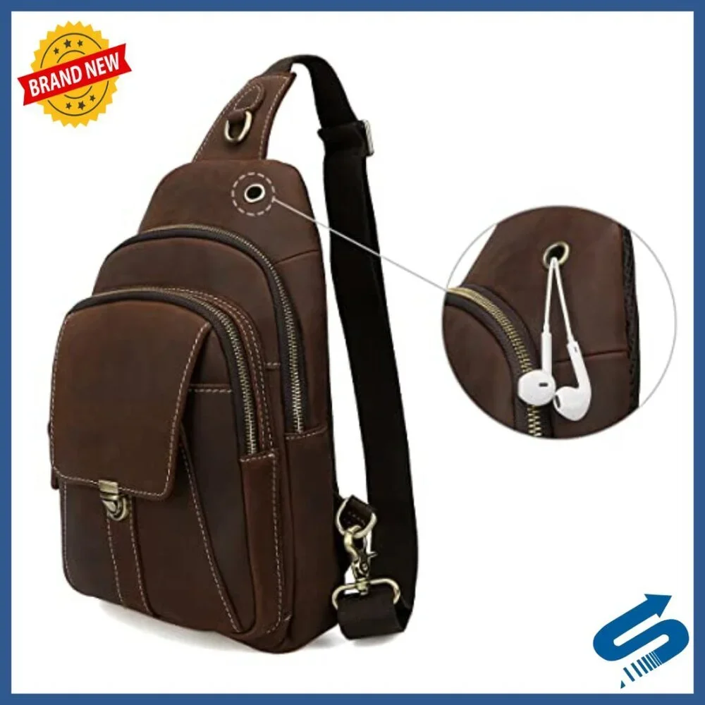 Vintage Genuine Leather Crossbody Sling Bag Fits 10.5